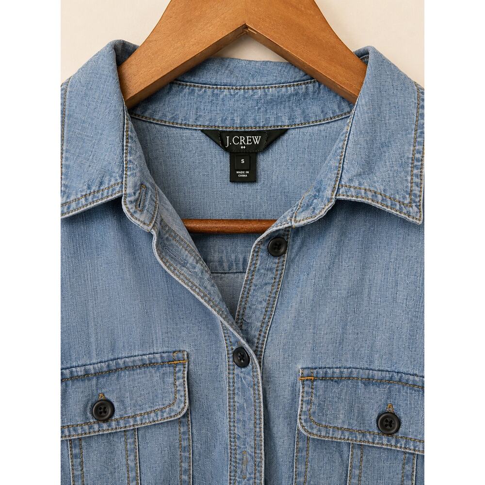 J.Crew Chambray Denim Shirt Dress Size S Roll Tab Long Sleeve Utility Staple - Picture 2 of 3
